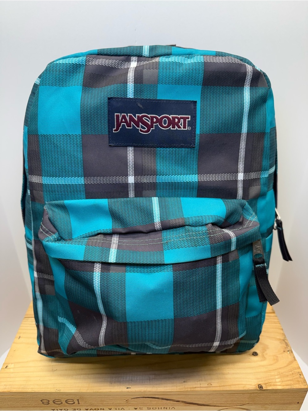 Jansport T501 Backpack Teal Plaid Pattern